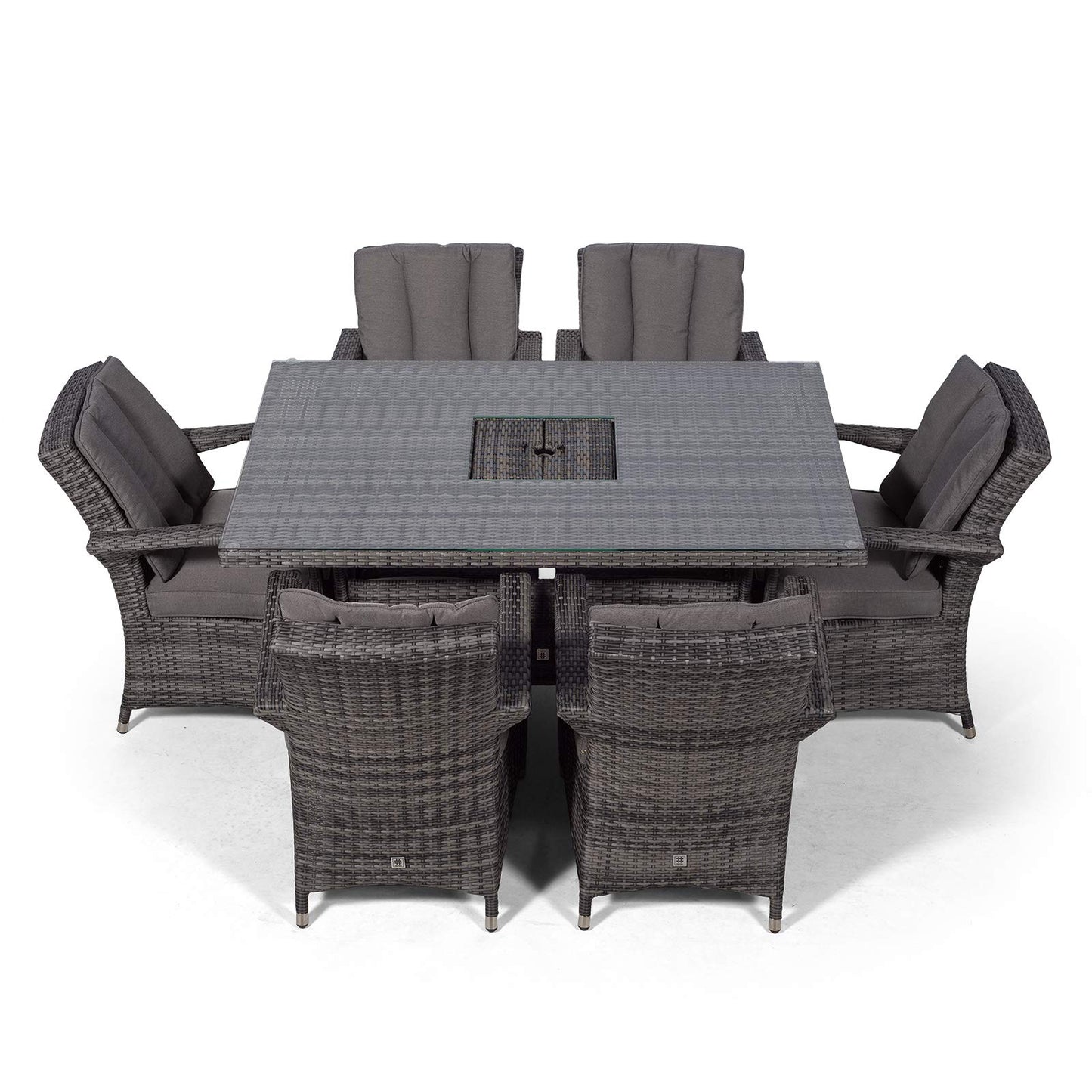Arizona Rattan Dining Set | Luxury Rectangle 6 Seater Grey Rattan Table & Chairs Set with Ice Bucket Drinks Cooler | Outdoor Poly Rattan Garden Dining Furniture Set with Parasol & Cover