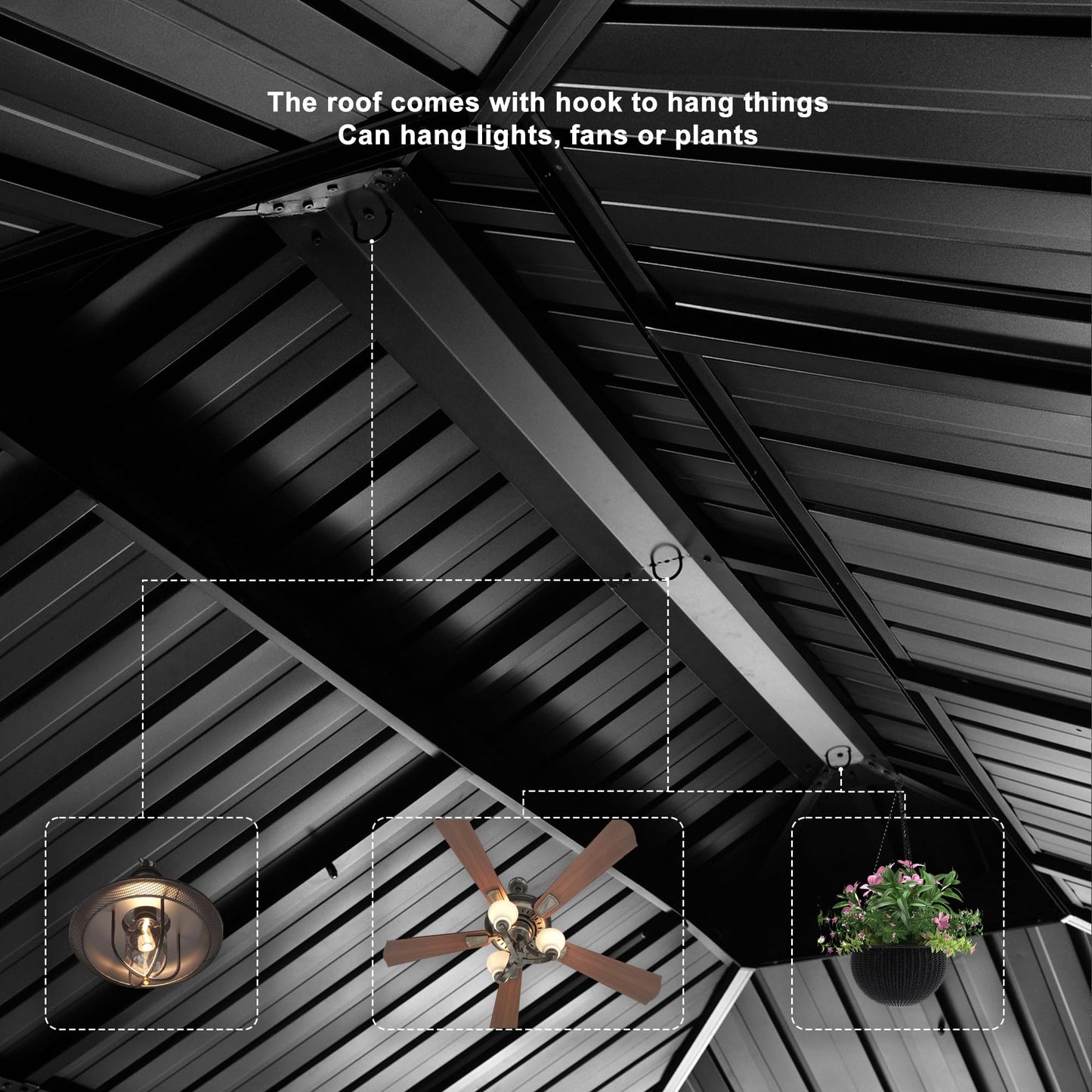 PURPLE LEAF Heavy Duty Garden Gazebo 3.65 x 4.85 m with Galvanised Steel Double Roof, Waterproof Metal Hardtop Gazebo with Side Curtain and Zipped Netting for All Weathers, Outdoor and Patio, Grey