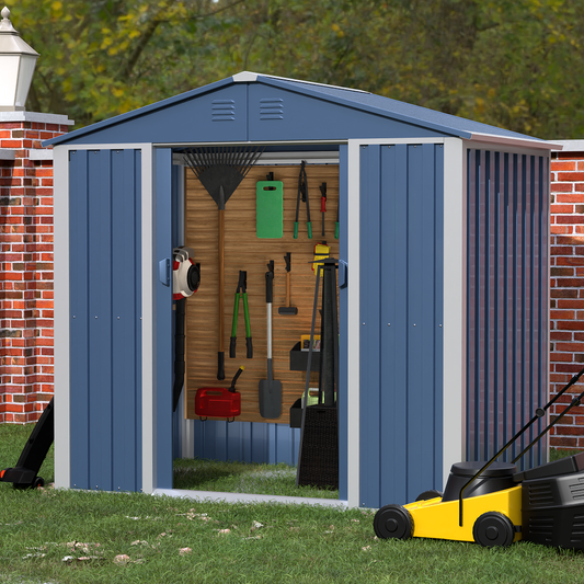 JAORD Metal Outdoor Storage Shed, Steel Utility Tool Shed Storage House with Sliding Door, Metal Sheds Outdoor Storage for Backyard Garden Patio Lawn (H6'xW6'x D4') Blue&White - Walmart.com