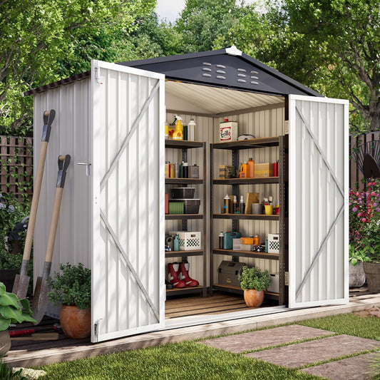 LAUSAINT HOME 4' x 6' Outdoor Storage Shed, Metal Shed Garden Tool Storage & Bicycle Storage with Lockable Door, White - Walmart.com