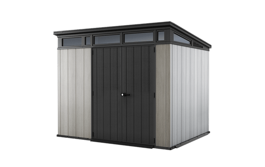 Keter Artisan 9x7 Foot Large Outdoor Shed with Floor with Modern Design for Patio Furniture