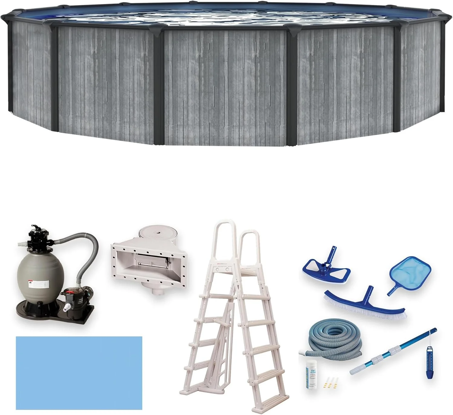 Blue Wave San Pedro 24-ft Round 52-in Deep 6-in Top Rail Above Ground Steel Wall Swimming Pools - Image 4